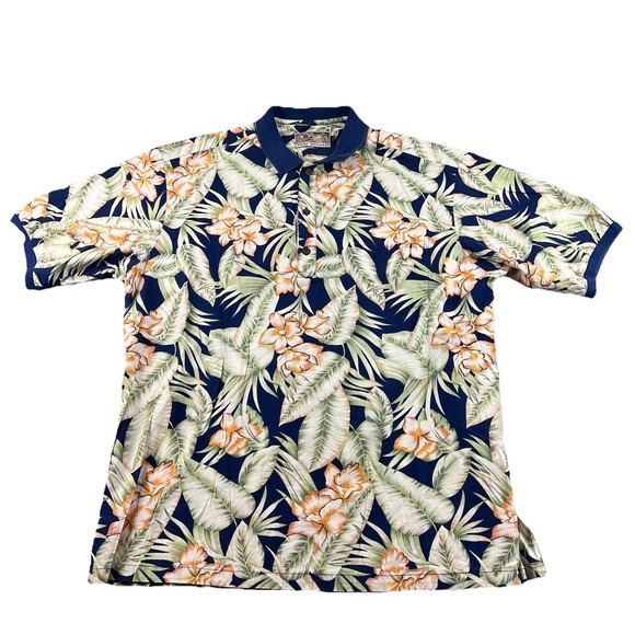 Tori Richard Polo Shirt Mens XL Hawaiian Print Lightweight Floral Multicolor USA - Picture 1 of 9